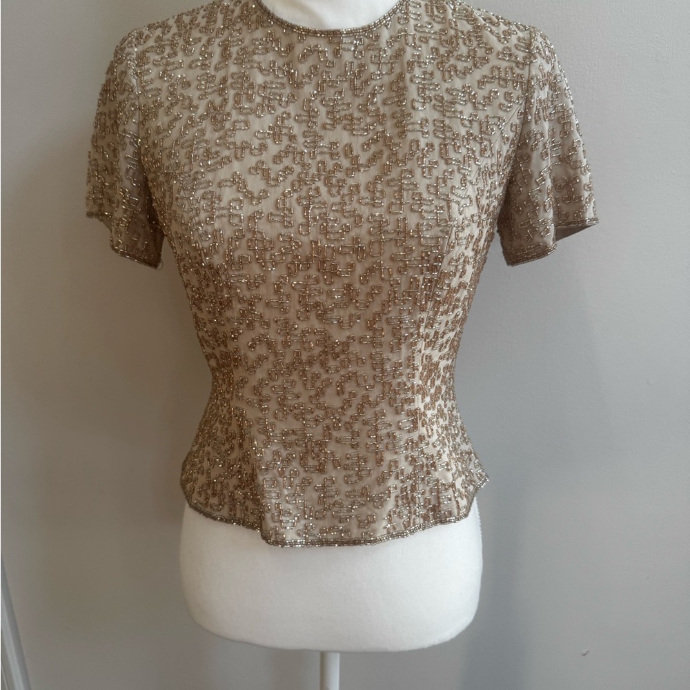 Chic Sequin Embellished Blouse in Tan
